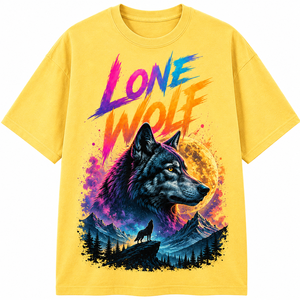 เสื้อยืดสีดำพิมพ์ลายหมาป่าเดียวดายสำหรับผู้ชาย แขนสั้น คอกลม ทรงปกติ สวมใส่สบาย ผ้าฝ้ายเจอร์ซีย์ 100% ระบายอากาศได้ดี - Product Image 1