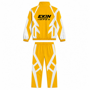 ชุดวอร์มผู้ชาย Ekin Impex สีเหลืองขาว ลายเรขาคณิต เสื้อแจ็คเก็ตซิปเต็มตัว กางเกงจ็อกเกอร์ สไตล์สปอร์ต สำหรับฤดูใบไม้ร่วง ผลิตจากโพลีเอสเตอร์ ระบายอากาศได้ดี - Product Image 2