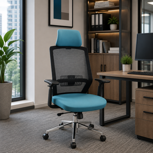 Chaise de bureau ergonomique en tissu KINSHA avec accoudoirs et appui-tête réglables, design pivotant, style moderne, réglage de la hauteur électrique, pour la maison et le bureau - Product Image 1