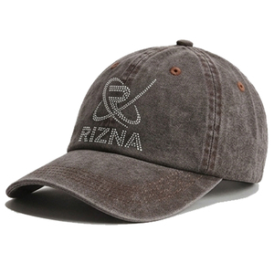 Casquette de baseball en denim sergé RIZNA, 6 panneaux, réglable, unisexe, décontractée, vintage, délavée, logo brodé 3D sur le panneau avant, bleu, coton, métal - Product Image 1