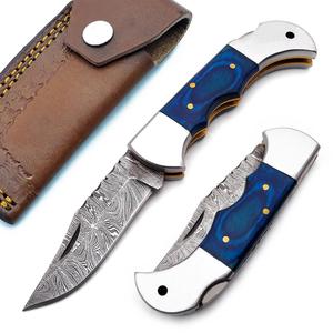 Cuchillo Plegable de Nuevo Diseño, Acero de Damasco, Portátil, para Campamento al Aire Libre, con Mango de Madera, Pequeño, Multifuncional, de Bolsillo - Product Image 1