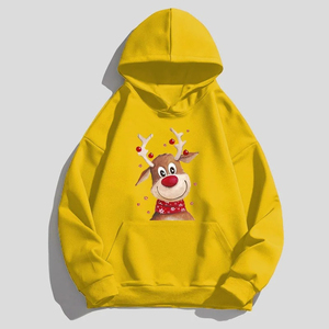 Sweat-shirt à capuche unisexe bleu marine avec imprimé de rennes, poche avant, vêtement décontracté pour l'hiver et Noël - Product Image 6