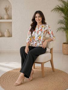 Ensemble coordonné pour femme – Tenue en rayonne à imprimé numérique avec pantalon palazzo - Product Image 3