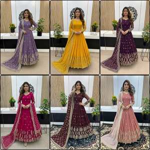 アントラ・ライフスタイルの新作ファンシーフェイクジョーゼット刺繍入りサルワールカミーズ・ドゥパッタ、ボリウッドスタイルのパーティウェア、冬用速乾素材 - Product Image 6