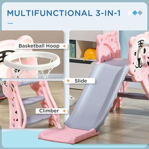 Tobogán y Aro de Baloncesto 2 en 1 para Niños de 18 a 36 Meses, Color Rosa, Fácil de Instalar, Divertido Juguete para Interiores - Product Image 4
