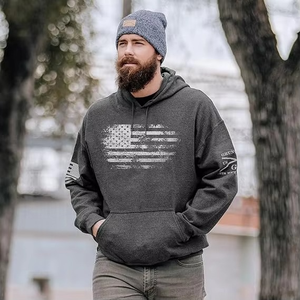 Sweat-shirt à capuche pour homme, décontracté, vintage, 100% coton, logo personnalisé, manches longues, doublure en tissu éponge, broderie, sweat-shirt d'hiver - Product Image 2