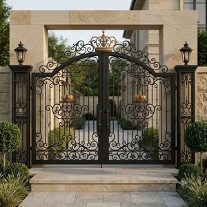 Custom Handcrafted Ornamental Iron Heavy Duty European Design Anti-Rust Powder Coated <b>Double</b> Swing <b>Gate</b> for Residential Estate - Product Image 4