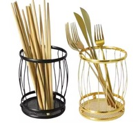Support de rangement cylindrique rustique pour couverts en métal, double niveau, durable, sur pied, pour cuisine