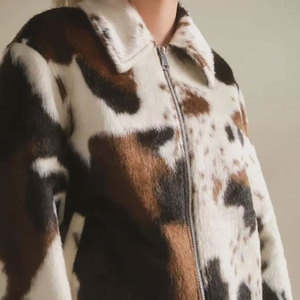 Women Stylish <b>Cow</b> <b>Print</b> Leather Look Custom Logo Knitted Breathable Chains Jacket Fashion Casual Outerwear - Product Image 6