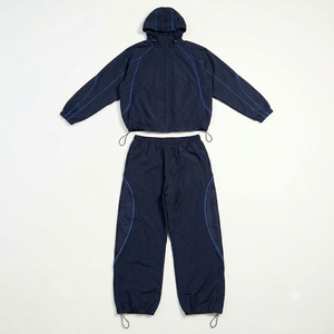 Conjunto de Chaqueta Cortavientos Azul Marino con Capucha para Hombre, Personalizado al por Mayor, de Secado Rápido, Poliéster, Deportivo, Traje de Chándal para Otoño, Fabricante de Ropa Urbana - Product Image 1