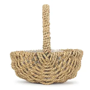 Handmade Seagrass Rustic Small Storage <b>Basket</b> with Handle Natural Woven <b>Flower</b> Gift <b>Basket</b> Eco Friendly Planter <b>Basket</b> Wholesale - Product Image 2