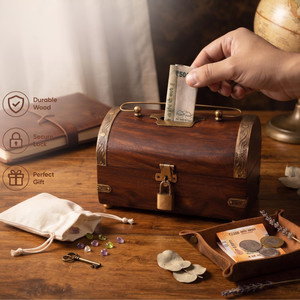 Caja de Ahorros de Madera Hecha a Mano con Cerradura de Llave y Ranura para Monedas de Latón, Caja de Colección para Caridad, Iglesias, Escuelas, Decoración de Oficina - Product Image 6