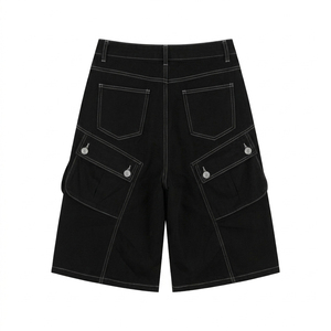Pantalones Cortos Cargo de Mezclilla Negra Gruesa Personalizados para Hombre, con Costuras en Contraste, Multibolsillos, Estilo Holgado, Hip Hop, Streetwear, Ropa de Trabajo - Product Image 2