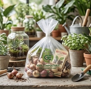 Sac compostable à soufflets latéraux en rouleau, en matériau PBAT, 3 kg, blanc, pour l'expédition de légumes - Product Image 3