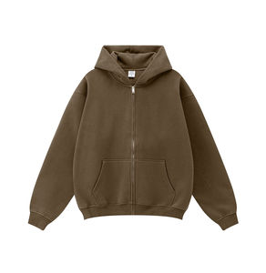 PIHA SPORTS Men's Casual Double Terry Fleece Hoodie Solid Color Warm Windproof Breathable Stylish Zip Pullover Polyester/Cotton - Product Image 5