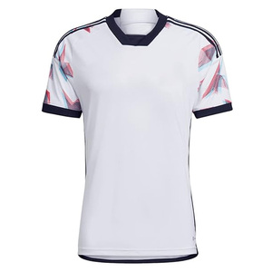 Maillot de football personnalisé par sublimation pour homme, blanc, imprimé géométrique, col en V, manches courtes, anti-humidité, coupe classique, vêtement adulte - Product Image 1