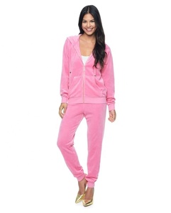 Active Jogging Women's Velvet Slim Fit Blank Hooded Tracksuit Full Front Zipper Hoodie Survetement Velour Plain Blank Sweat Suit - Product Image 5