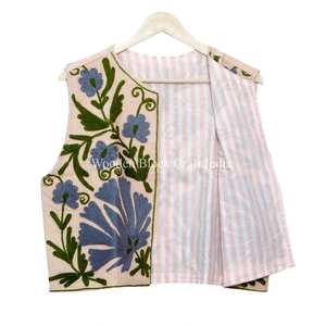 Nuevo diseño de chaleco corto sin mangas de algodón con bordado a mano, 100% algodón, con estampado floral, para mujer, ropa de invierno para fiestas y salidas informales. - Product Image 5