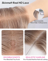 Perruque HD Lace Glueless 100% Cheveux Humains Vierges, Ondulée avec Mèches, Perruque Frontale 4x4, avec Baby Hair Pré-Pluckée et Personnalisable