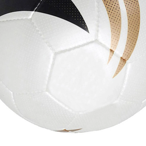 Ballon de football blanc avec motifs jaunes et noirs, impression sérigraphique durable, ballon de sport, style populaire. - Product Image 2