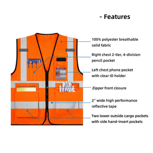 เสื้อกั๊กนิรภัยแบบเรืองแสง เทปสะท้อนแสงสำหรับงานจราจร ความปลอดภัยในคลังสินค้า ชุดป้องกันสำหรับเจ้าหน้าที่ปฏิบัติงาน - Product Image 3