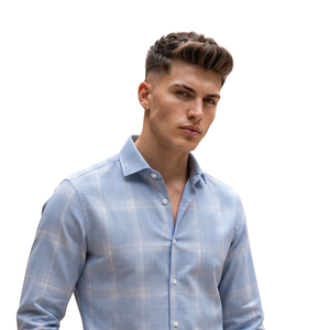Chemise en flanelle à carreaux bleu clair pour homme, manches longues, boutonnée, décontractée, en tissu brossé doux, style streetwear, vente en gros - Product Image 3