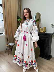 Women <b>Boho</b> Embroidered Cotton Maxi <b>Dress</b> Vintage Floral Handwork Tassel Tie Waist <b>Long</b> Sleeve Ethnic Style Summer <b>Dress</b> - Product Image 4