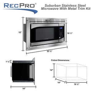 Recolector de microondas Recpro Suburban RV Built-in Microwave 0.9 cu ft Stainless Steel con Trim Kit 900W - Product Image 5