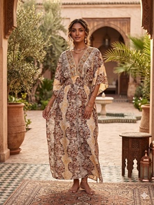 Robe d'été Y2K Bohème Col V en Soie de Sari Indien Tissée Lavable Taille Unique Imprimé Paisley Doux Naturel Décontractée Longueur Ras du Sol - Product Image 6