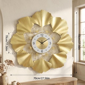 Decorative Flower Shape Gold Wall <b>Clock</b> With Artistic Metal Leaves Ideal For Modern Living Room And Bedroom Decor From India - Product Image 6
