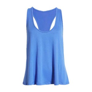 Women's Blue Scoop Neck Tank <b>Top</b> Casual Knitted Breathable Solid Color Regular Length 100% Polyester - Product Image 2