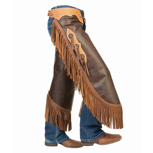Chaps de cowboy en cuir véritable de qualité supérieure avec franges, pour l'équitation, le rodéo, la protection des jambes, vêtements d'équitation faits à la main - Product Image 2