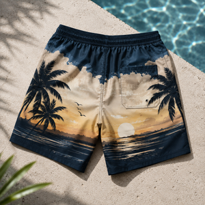 <b>Men's</b> Tropical Sunset Board Shorts Quick Dry Elastic Waist Casual Swim <b>Trunks</b> with Pockets Sublimation Print - Product Image 1
