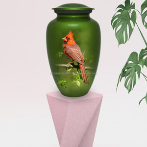 Urna de cremación conmemorativa funeraria verde brillante con diseño de pájaro Cardenal clásico adulto para cenizas humanas urna de cremación hecha a mano - Product Image 2