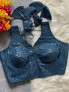 Blusa de Georgette Sintética con Bordado Pesado y Lentejuelas, 13 Colores Disponibles, Lista para Usar, Ideal para Fiestas y Sarees - Product Image 3