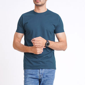 เสื้อยืดคอกลมแขนสั้นสำหรับผู้ชายทรงพอดีตัวเสื้อลำลองผ้าคอตตอน100% สีพื้น - Product Image 2