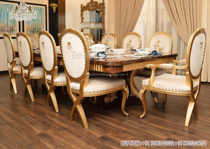 Ensemble de table à manger antique italienne de luxe Chaises de table sculptées de concepteur de style victorien en bois de teck pour votre élégante - Product Image 5