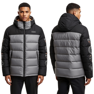 Luxury Men's Panel Quilted Puffer Jacket Featuring Heavy Insulated Nylon Construction with Premium Embroidered Fashion Styling - Product Image 4