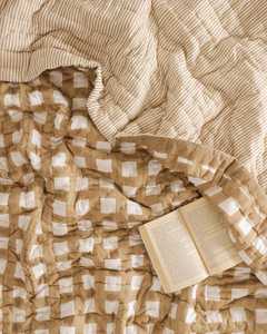 Juego de Cubrecama Acolchado Reversible con Patrón a Rayas y Cuadros, Color Beige Neutro, Ropa de Cama de Algodón para Todas las Temporadas - Product Image 5