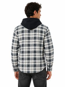 Chemise-veste en flanelle à carreaux pour homme, à capuche, manches longues, surchemise contrastante noire, fermeture boutonnée sur le devant, 6XL, polyester - Product Image 3