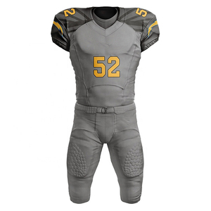 Custom Men's American Football Jersey Set Gray V-<b>Neck</b> Short Sleeve <b>Padded</b> Sublimated Team Number 52 Fitted All Seasons - Product Image 1