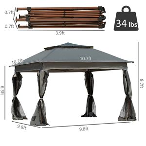 Gazebo Pieghevole da Esterno 3,25m x 3,25m x 2,7m Grigio Scuro con Zanzariera e Borsa per il Trasporto in Acciaio per Cortile - Product Image 3