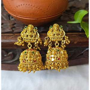 Gold Plated Pearl Chandelier Jhumka Earrings-Ethnic Religious Party Jewelry - Product Image 2