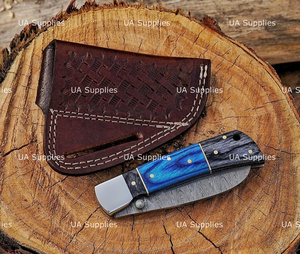 UA Supplies Damascus Steel Clip Point Wood Handle <b>Liner</b> Lock Hawk Bill Folding Hunting Pocket Knife with 7 in Overall Length - Product Image 5