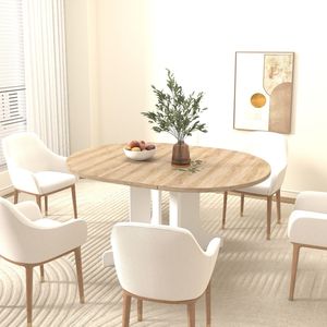 Tavolo da Pranzo Ovale Espandibile Bianco 59x43 Pollici per Cucina Rustica con Base a X e Poggiapiedi Rimovibile - Product Image 4