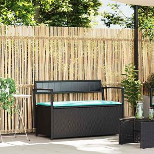 Banco de Almacenamiento para Patio de Ratán Sintético Negro con Cojín, Elegante Solución de Muebles para Exteriores - Product Image 1