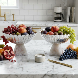 Corbeille à fruits en métal avec base en quartz rose, forme ronde, pour la maison et les événements, design personnalisable, style moderne - Product Image 2