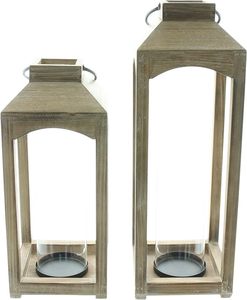 Natural Wood Decorative <b>Lantern</b> <b>Set</b> Farmhouse Candle Holder <b>Lanterns</b> with Glass Panels for Home Wedding Decor - Product Image 3