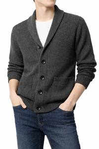 Cardigan en maille épaisse pour homme, col châle uni, col en V boutonné, respirant, collection automne, fabricant ODM Ha Nam - Product Image 5