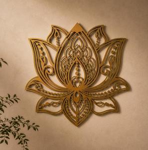Gold Metal Lotus Wall <b>Art</b> Bohemian Style Handmade Decor for Home Decoration Medium 25-32 Inch - Product Image 1